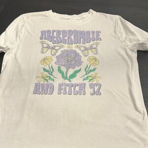 Abercrombie & Fitch White Tee with Purple and Yellow Graphic